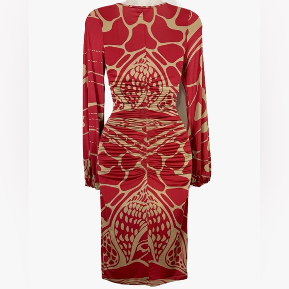 Marciano | Red/Beige Patterned Dress With Ruched Detail - Picture 7 of 12